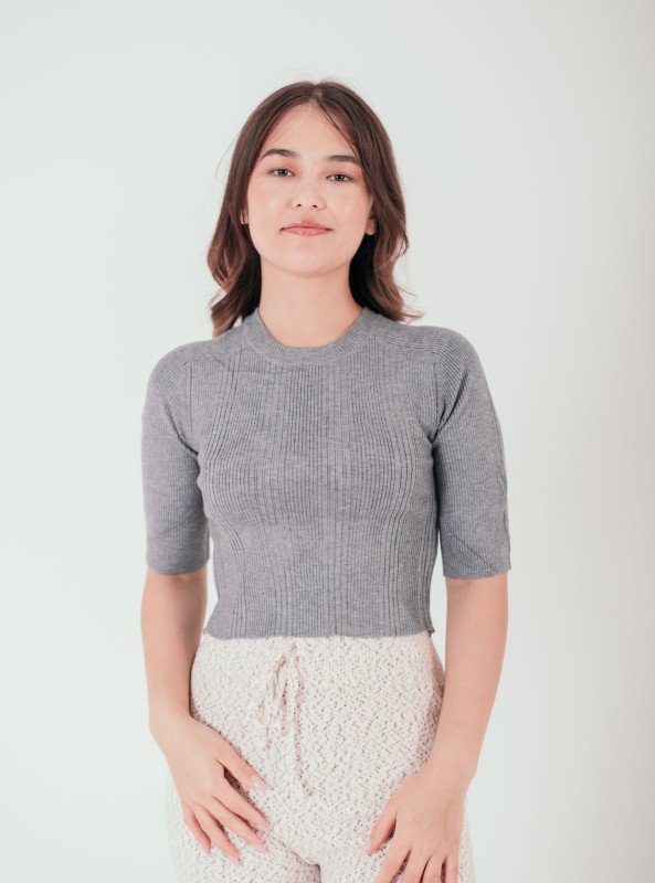 Essential Elegance: Ribbed Knit Cropped Top - Gray