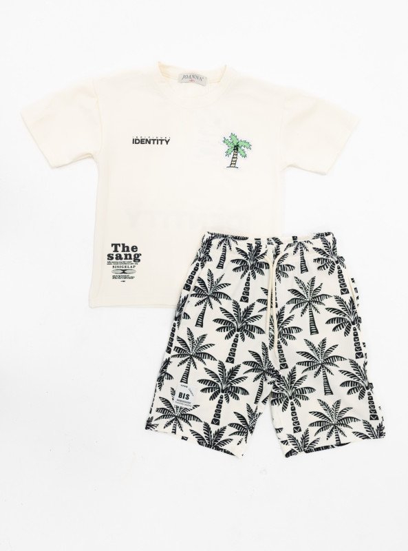 Boys' Palm Tree Print Summer Set – Cotton Comfort Two-Piece - White
