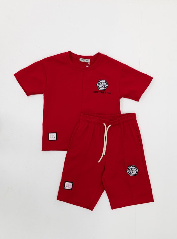 Boys' 2-Piece Casual Set – “Time Tries All” - Red
