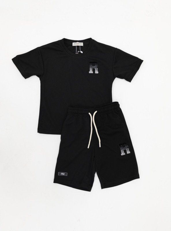Boys' Cotton "R" Patch T-Shirt & Shorts Set - Black