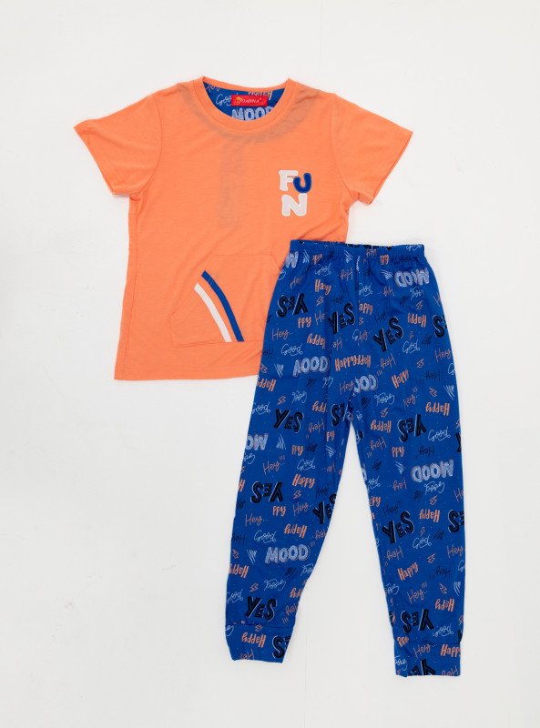 Boys' "FUN MOOD" Printed Lounge Set - OrangeRed