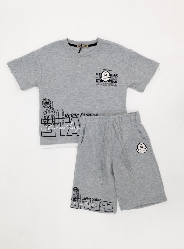 Boys' Urban Streetwear T-Shirt & Shorts Set - LightSlateGray
