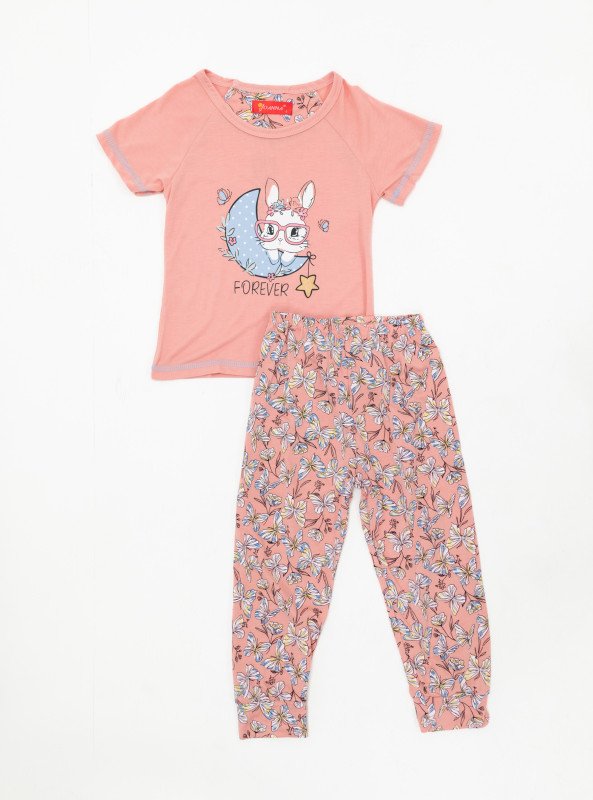 Girls' Bunny Moon Graphic Pajama Set - Pink