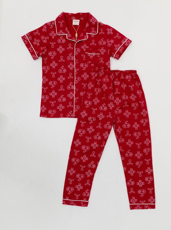Boys' Game-On Printed Pajama Set – Comfortable, Cool, and Fun! - Red
