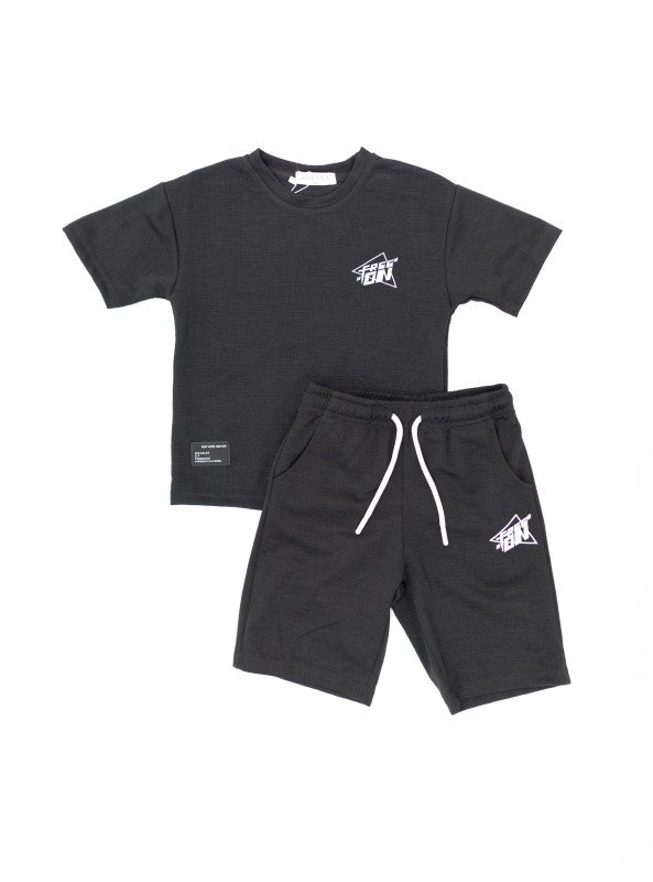 Boys’ Cotton Graphic T-Shirt & Shorts Set - Black