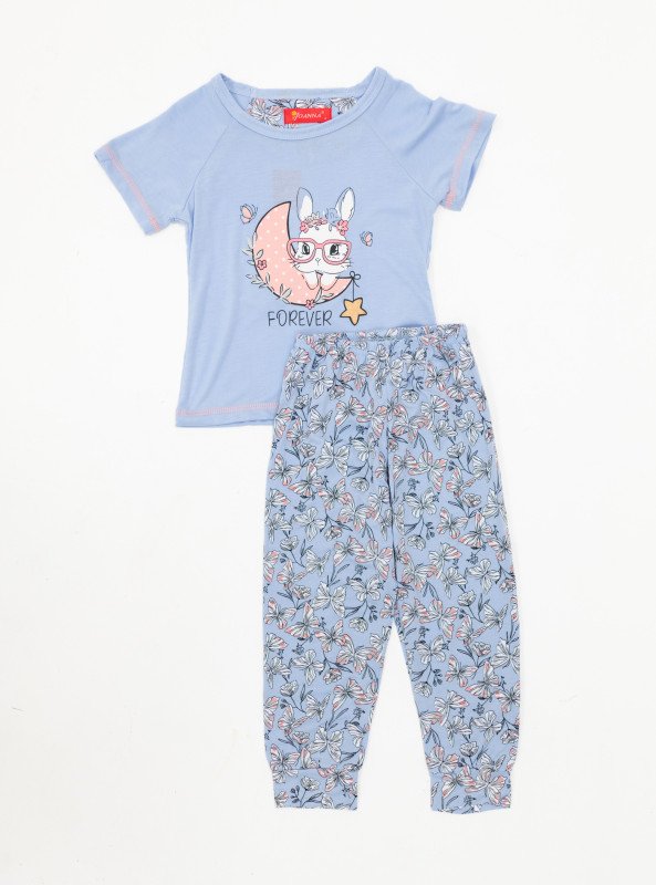 Girls' Bunny Moon Graphic Pajama Set - Blue