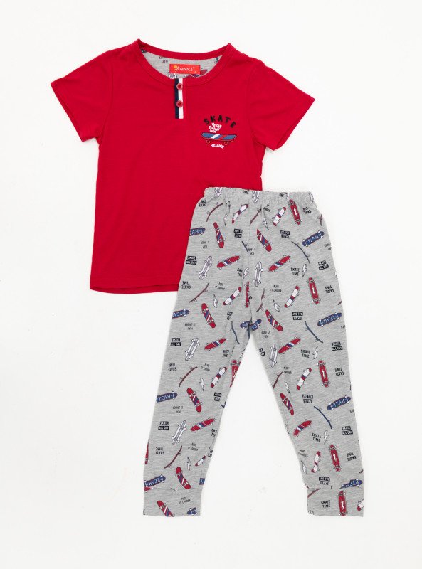 Boys' Skate Print Pajama Set – Short Sleeve Top & Printed Pants - Red