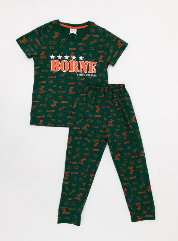 BOYS "BORNE" Printed Summer Adventure T-Shirt & Pajama Set - Green