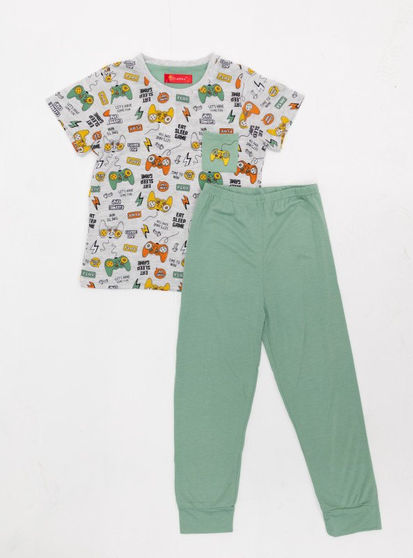 Boys' Game-Themed Pajama Set – Soft & Stylish Sleepwear - DarkSeaGreen