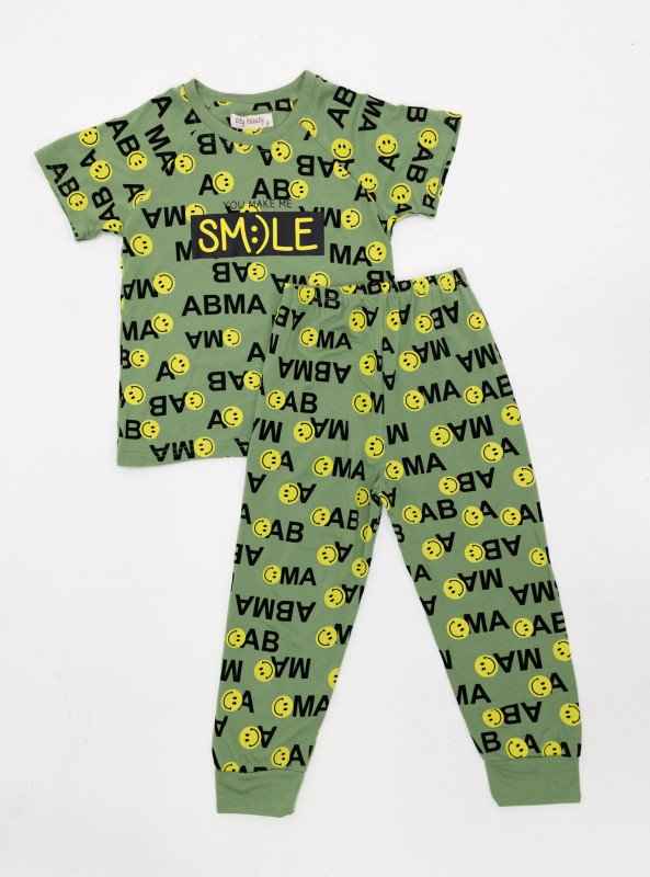 Boys' Smile Print Pajama Set – 2-Piece Loungewear - SeaGreen