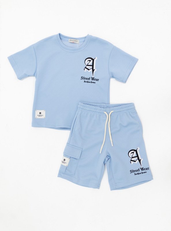 Boys’ Street Wear Graphic Set – T-Shirt & Pocket Shorts - SkyBlue