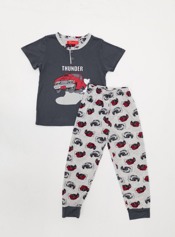 Boys' "Thunder" Car Print Short Sleeve Pajama Set - Gray