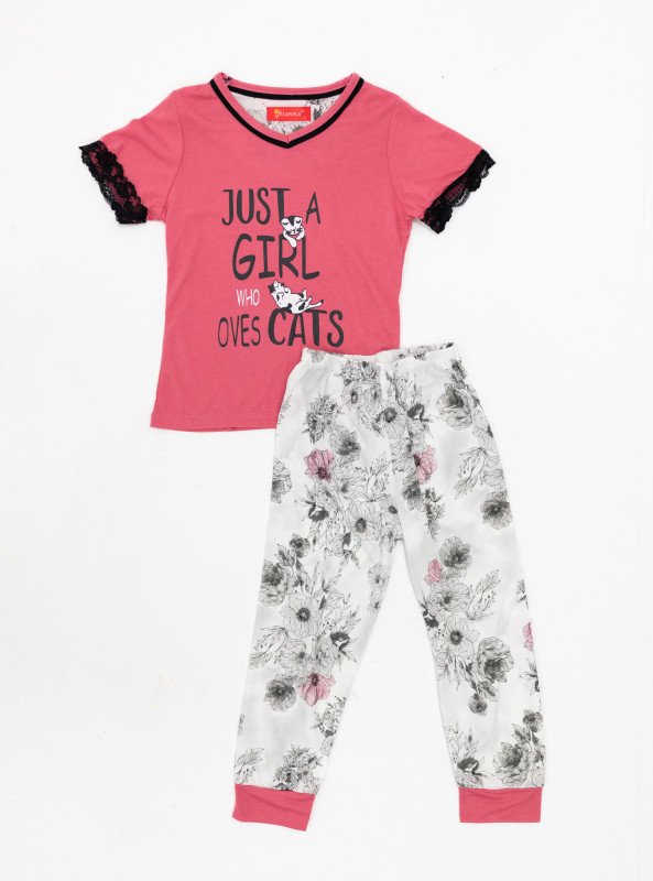 Cat Lover Pajama Set - Pink
