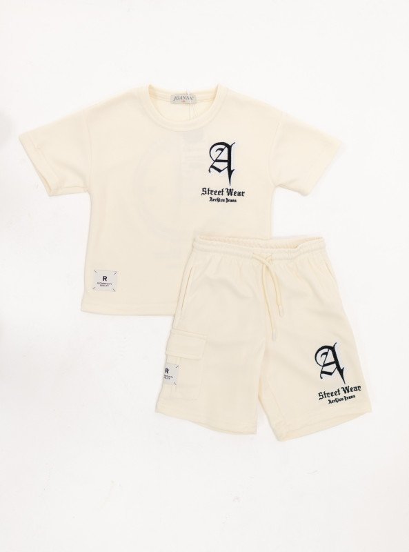 Boys’ Street Wear Graphic Set – T-Shirt & Pocket Shorts - White