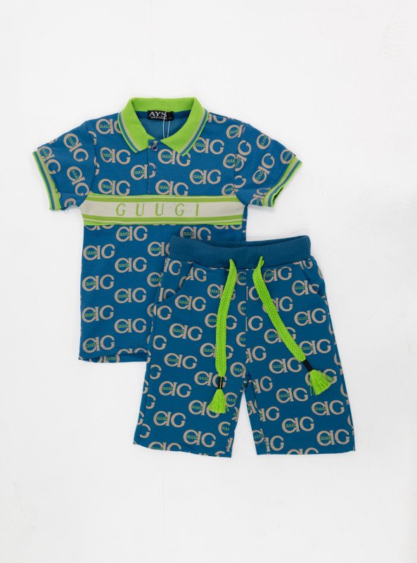 Boys' Printed Polo & Shorts - DarkTurquoise