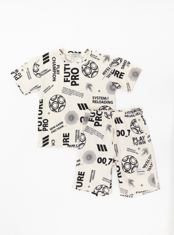 Boys’ “FUTURE PRO” All over Print Sports Set – T-Shirt & Shorts - White