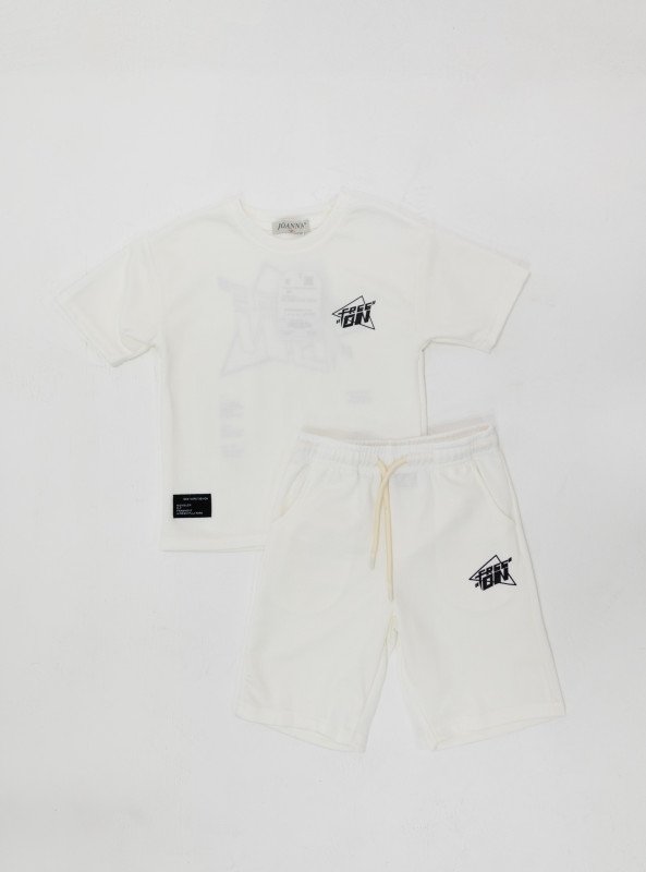 Boys’ Cotton Graphic T-Shirt & Shorts Set - White