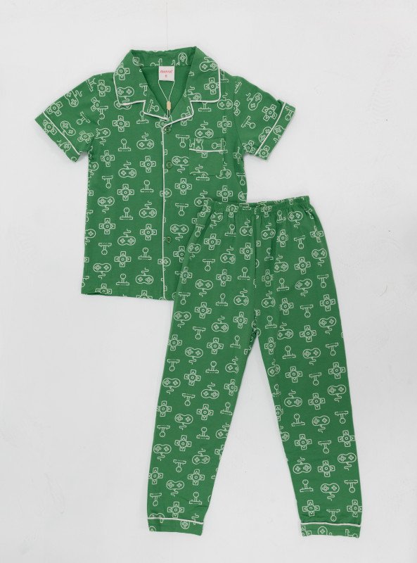 Boys' Game-On Printed Pajama Set – Comfortable, Cool, and Fun! - Green
