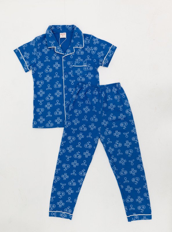 Boys' Game-On Printed Pajama Set – Comfortable, Cool, and Fun! - Blue