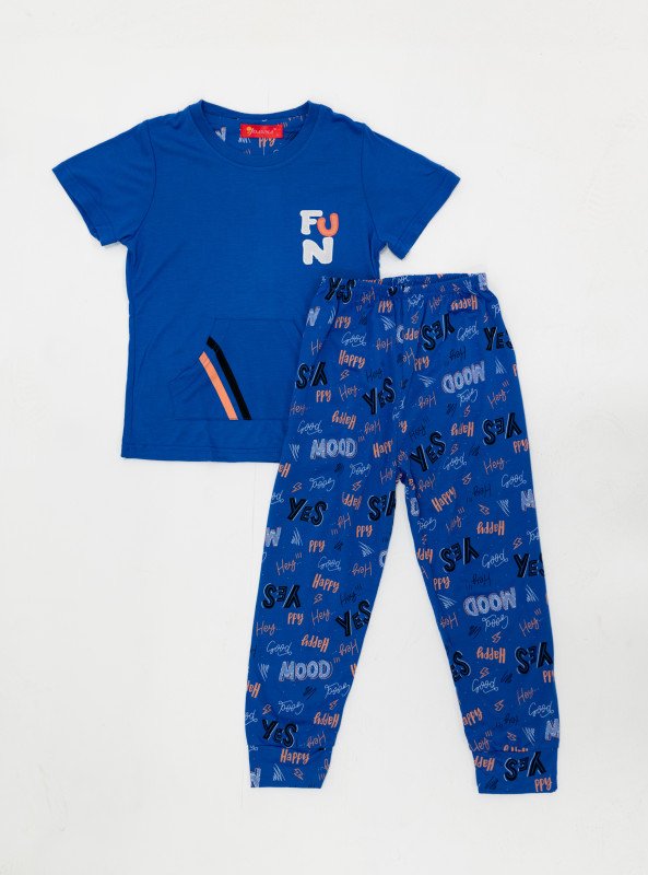 Boys' "FUN MOOD" Printed Lounge Set - Blue
