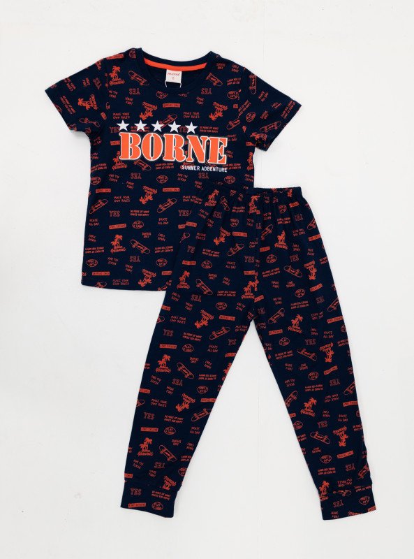 BOYS "BORNE" Printed Summer Adventure T-Shirt & Pajama Set - Blue