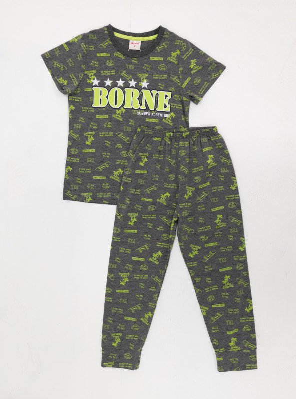 BOYS "BORNE" Printed Summer Adventure T-Shirt & Pajama Set - Gray