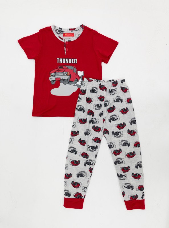 Boys' "Thunder" Car Print Short Sleeve Pajama Set - Red