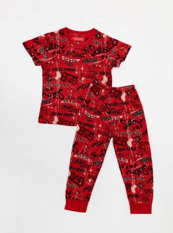 Boys’ Urban Skater Print Lounge Set – 2-Piece Pajama Set - OrangeRed