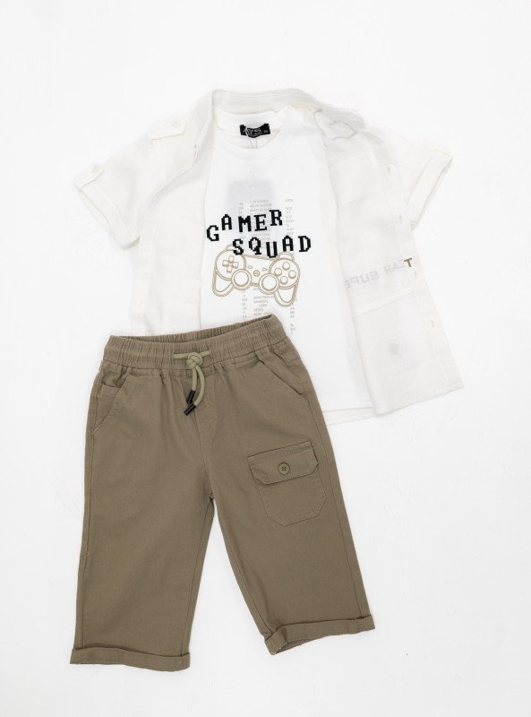 Boys' 2-Piece Cotton Shirt & Pant Set – Cool, Comfortable, and Ready for Summer - White