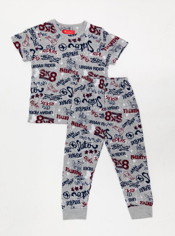 Boys’ Urban Skater Print Lounge Set – 2-Piece Pajama Set - Gray