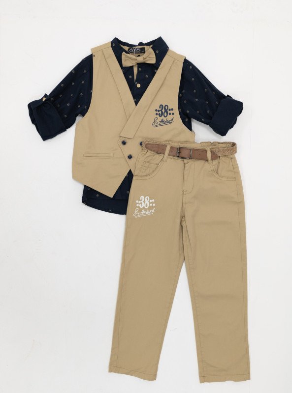 Boys' Formal Style 3-Piece Cotton Set with Shirt, Vest & Pants - Red