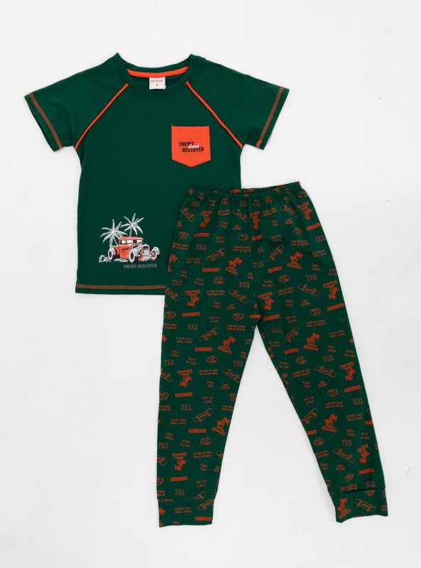 Boys' Game-On Printed Pajama Set – Comfortable, Cool, and Fun! - Green