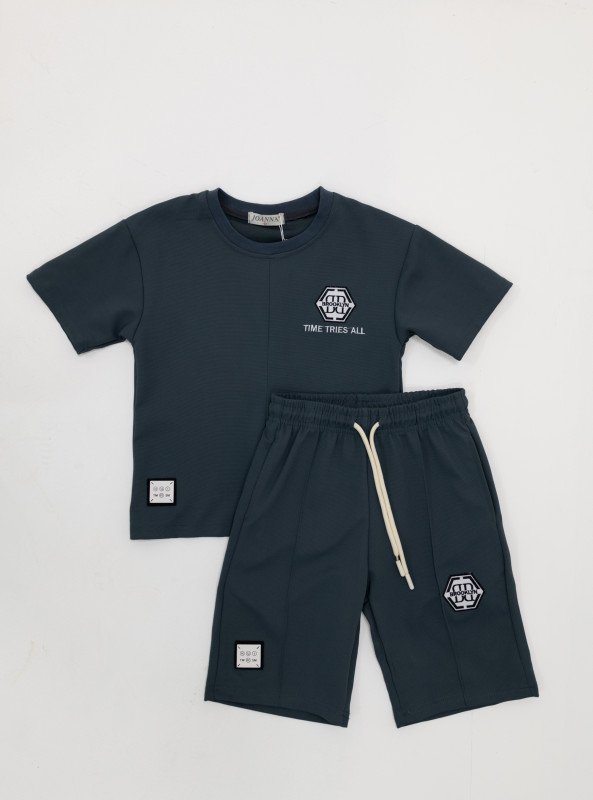 Boys' 2-Piece Casual Set – “Time Tries All” - Gray