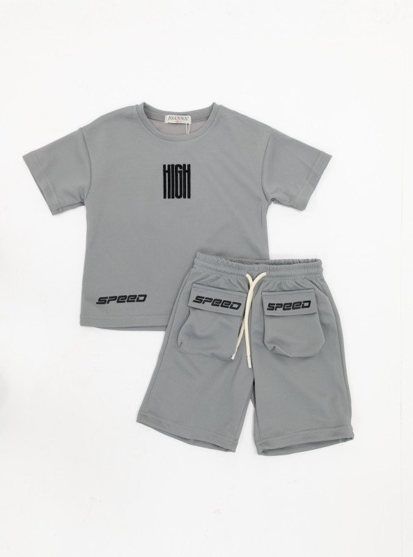 Boys’ “HIGH SPEED” Graphic Cotton Shorts Set - Gray