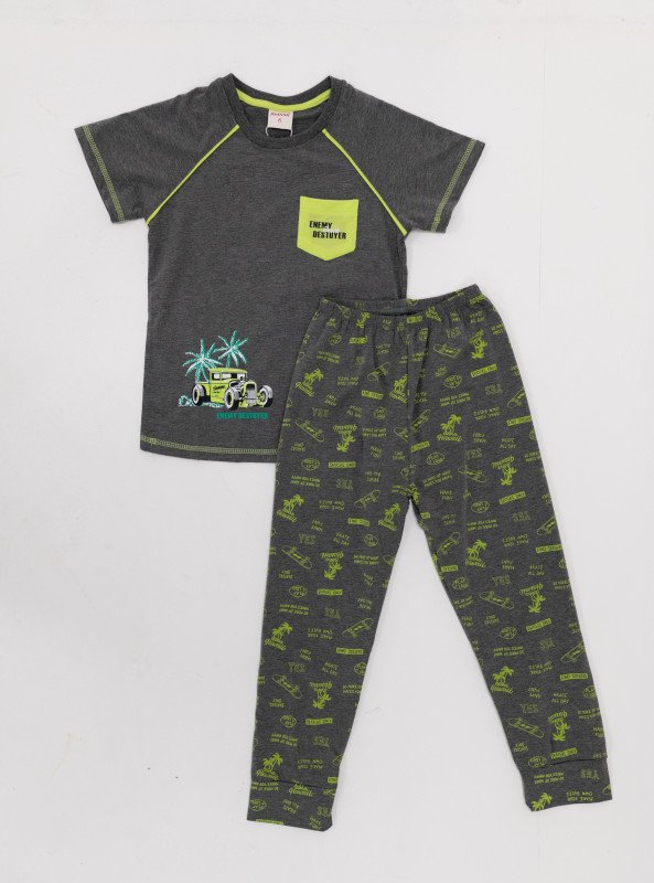 Boys' Game-On Printed Pajama Set – Comfortable, Cool, and Fun! - Gray