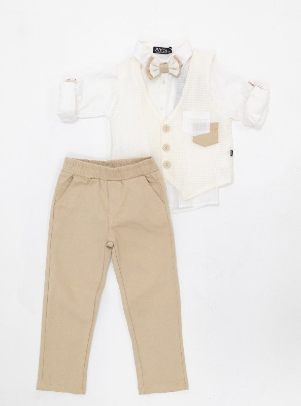 Boys 3-Piece Formal Set – Shirt, Waistcoat & Trousers | 100% Cotton - White