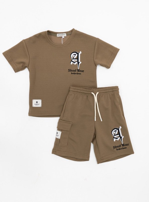 Boys’ Street Wear Graphic Set – T-Shirt & Pocket Shorts - Brown