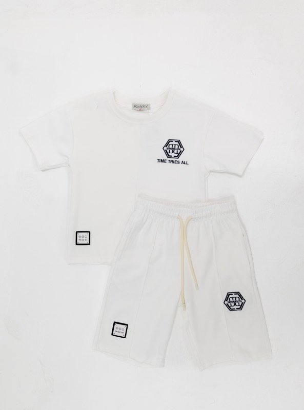 Boys' 2-Piece Casual Set – “Time Tries All” - White